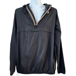 K-Way Jacket Size XXL Black Packable Windbreaker Hooded 1/4 Zipper Waist Bag